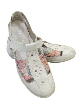 Remonte White Leather Cut-Out Sandals Multicoloured Comfortable Women’s Sz 38 EU
